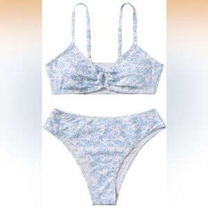 NWT COZYEASE Girls' 2 Piece Ditsy Floral Print Knot Front Ruched Bikini Swimsuit